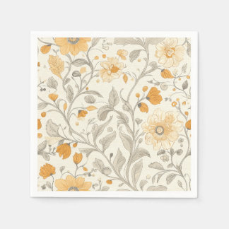 Serviette En Papier Illustration botanique beige et jaune élégant