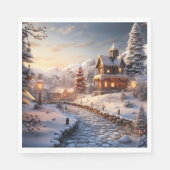 Serviette En Papier Illustration Cosy Village à Noël (Devant)