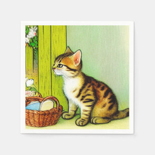 Serviette En Papier Illustration de chat tigré vintage