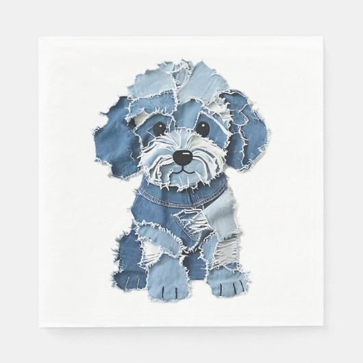 Serviette En Papier Illustration de chien en patchwork de denim mignon (Devant)
