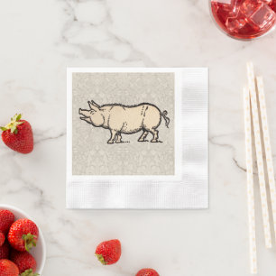 Serviette En Papier Illustration de cochon antique mignon vintage