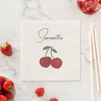 Serviette En Papier Illustration de deux cerises rouges | Art de fruit