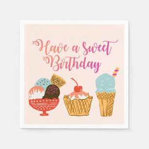 Serviette En Papier Illustration de la crème glacée d'anniversaire