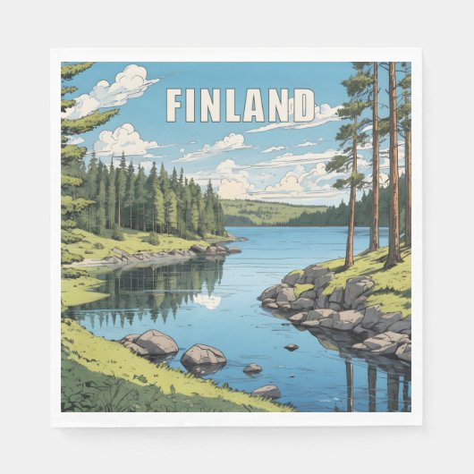 Serviette En Papier Illustration de la nature finlandaise (Devant)