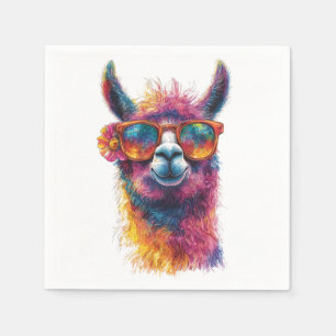 Serviette En Papier Illustration de la tête de lama - Colorée, unique