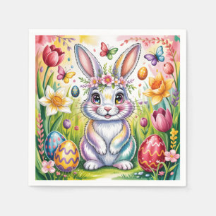 Serviette En Papier Illustration de lapin de Pâques coloré avec couron