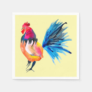 Serviette En Papier Illustration de l'aquarelle colorée du coq