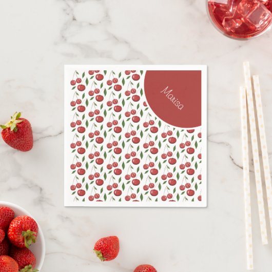 Serviette En Papier Illustration de l'aquarelle des cerises douces (En situation)