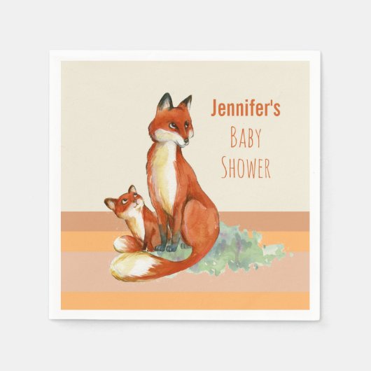 Serviette En Papier Illustration de l'aquarelle Momma Fox et Baby (Devant)