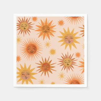 Serviette En Papier Illustration de l'aquarelle orange Sun Face