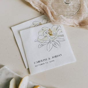 Serviette En Papier Illustration de Magnolia blanc Mariage minimal mod
