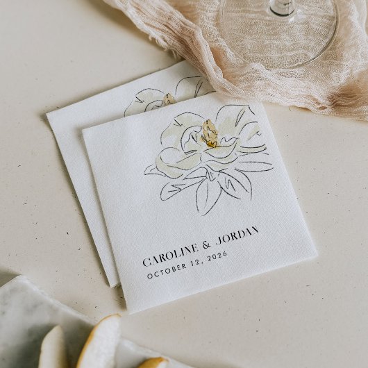 Serviette En Papier Illustration de Magnolia blanc Mariage minimal mod