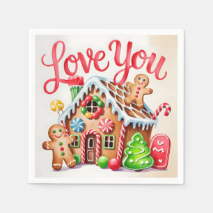 Serviette En Papier Illustration de maison en pain d'épices "Je t'aime