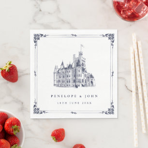 Serviette En Papier Illustration de mariage avec une bordure de châtea