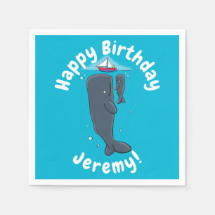 Serviette En Papier Illustration de mignons baleines et voiliers