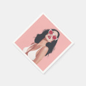 Serviette En Papier Illustration De Mode Femme Design Avec Lunettes De (Coin)
