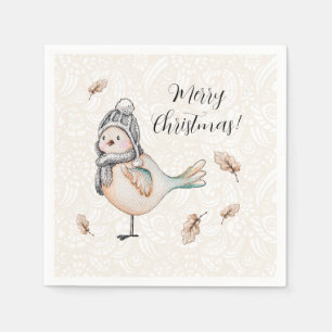 Serviette En Papier Illustration de moineau mignon d'hiver