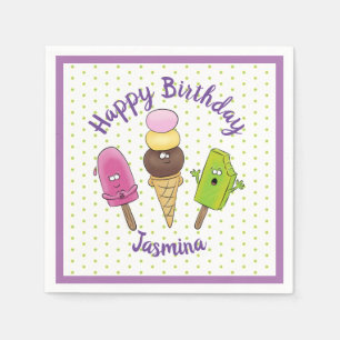 Serviette En Papier Illustration de pictogramme mignon popsicle et ice