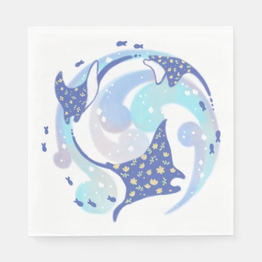 Serviette En Papier Illustration de Stingray dans l'océan (Devant)
