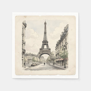 Serviette En Papier Illustration de voyage antique vintage de Paris