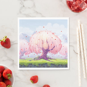Serviette En Papier Illustration des arbres roses