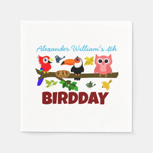 Serviette En Papier Illustration des oiseaux mignons Anniversaire (Devant)