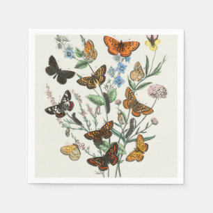 Serviette En Papier Illustration des papillons sur les fleurs