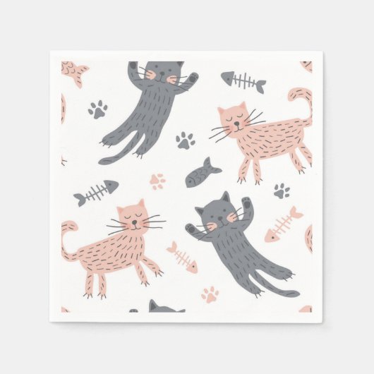 Serviette En Papier Illustration du chat de dessin (Devant)