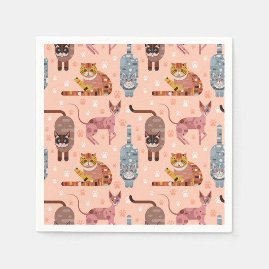 Serviette En Papier Illustration du chat de dessin (Devant)