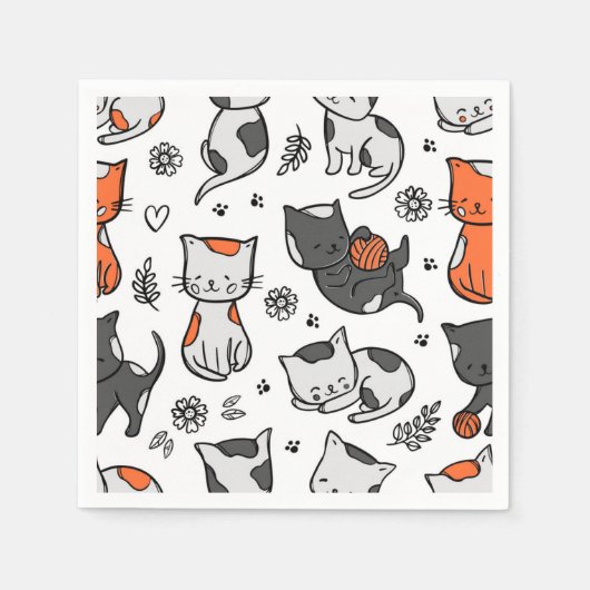 Serviette En Papier Illustration du chat de dessin (Devant)