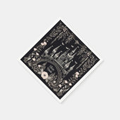 Serviette En Papier Illustration du château de Fairytale noir et blanc (Coin)