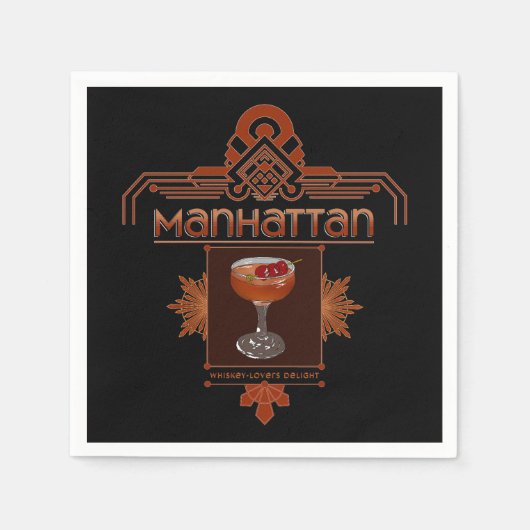 Serviette En Papier Illustration du cocktail Retro Manhattan (Devant)
