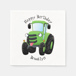 Serviette En Papier Illustration du joli joyeux tracteur agricole vert