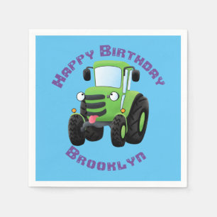 Serviette En Papier Illustration du joli joyeux tracteur agricole vert