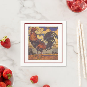 Serviette En Papier Illustration du pays rétro du coq de ferme vintage