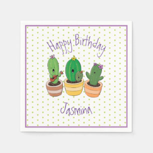 Serviette En Papier Illustration du trio de cactus à chant mignon
