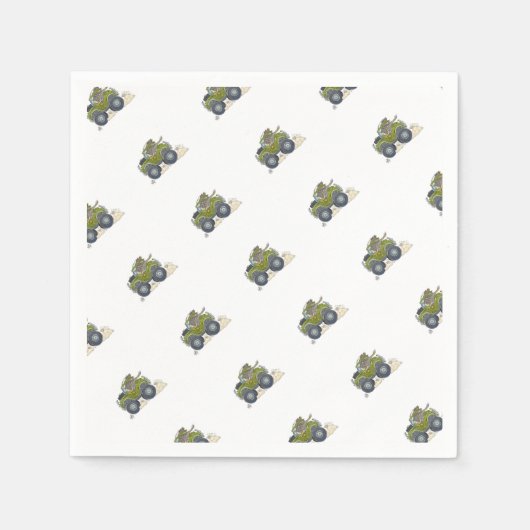 Serviette En Papier Illustration d'un éléphant conduisant une jeep. (Devant)