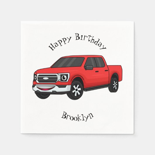 Serviette En Papier Illustration d'une camionnette rouge mou (Devant)