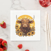 Serviette En Papier Illustration d'une vache des Highlands avec Sunflo (En situation)