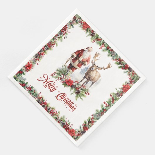Serviette En Papier Illustration durable à Père Noël avec rennes (Coin)