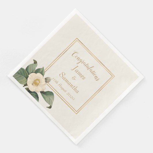Serviette En Papier Illustration florale blanche simple | MARIAGE (Coin)