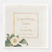 Serviette En Papier Illustration florale blanche simple | MARIAGE (Devant)