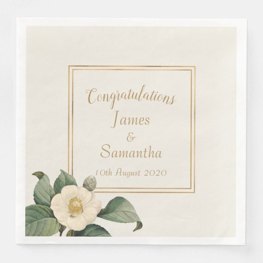Serviette En Papier Illustration florale blanche simple | MARIAGE (Devant)