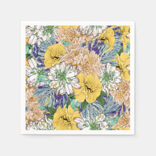 Serviette En Papier Illustration florale tendance jaune et vert