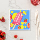 Serviette En Papier Illustration Fun Pink Popsicle and Strawberries (En situation)