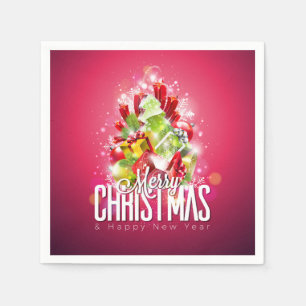 Serviette En Papier Illustration graphique moderne de Noël rouge
