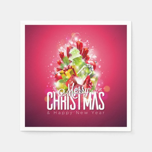 Serviette En Papier Illustration graphique moderne de Noël rouge (Devant)
