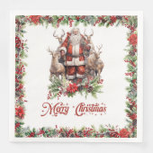 Serviette En Papier Illustration impressionnante Père Noël avec son re (Devant)