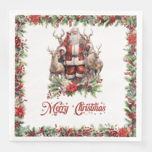 Serviette En Papier Illustration impressionnante Père Noël avec son re