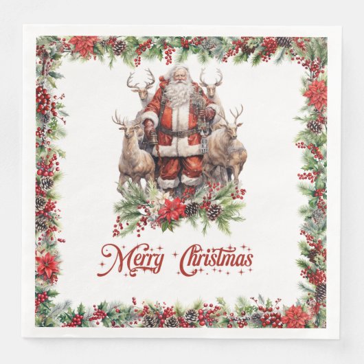 Serviette En Papier Illustration impressionnante Père Noël avec son re (Devant)